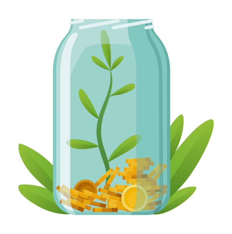 Investing bottle money icon Money growing concept finance savings tree finances investment Money growing plant step with deposit coin in bank concept