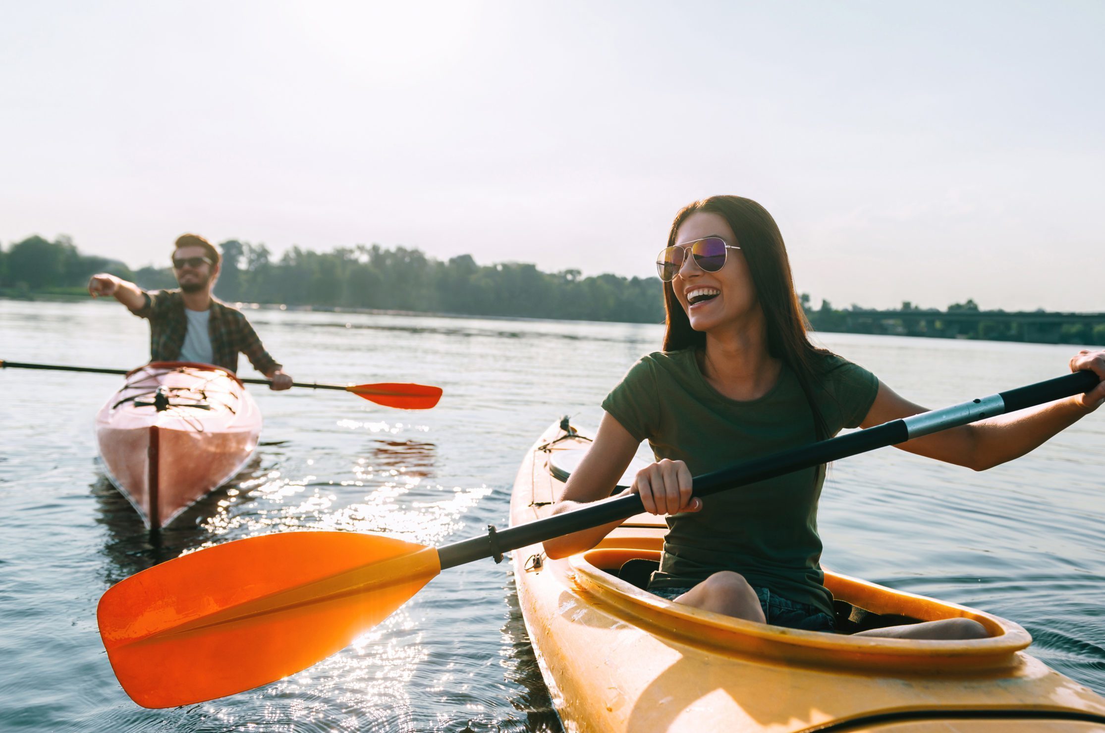 Couple kayaking together